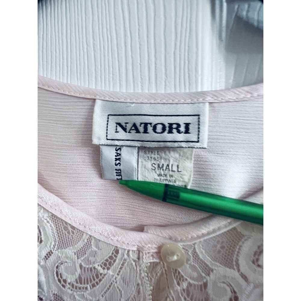 Natori Saks Fifth Ave Lt Pink Satin Lace Embroidered Nightgown Sz Small - Picture 3 of 12